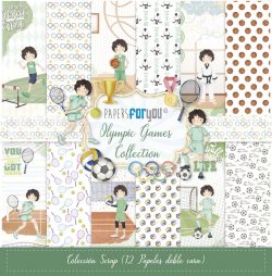 PFY-13927 - Colección 12 Papeles Scrap doble cara 180gr 12''x12'' (Olympic Games Niño Moreno)- pack 3 ud.