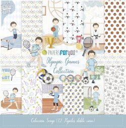 PFY-13942 - Colección 12 Papeles Scrap doble cara 180gr 12''x12'' (Olympic Games Niño Castaño)- pack 3 ud.