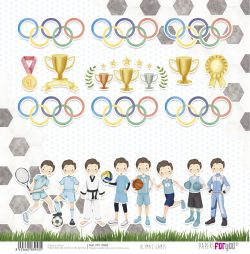 PFY-13953 - Papel Scrap doble cara 180gr 12"x12" (Olympic Games Niño Castaño)- pack 12 ud.
