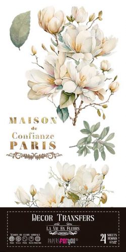 PFY-14764 - Decorative Transfers 15x30cm 6"x 12" 4 Hojas (Magnolias)- pack 2 ud.