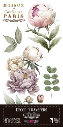 PFY-14766 - Decorative Transfers 15x30cm 6"x 12" 4 Hojas (Peonies)- pack 2 ud.