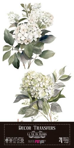 PFY-14767 - Decorative Transfers 15x30cm 6"x 12" 4 Hojas (Hydrangeas)- pack 2 ud.