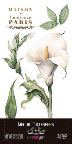 PFY-14771 - Decorative Transferss 15x30cm 6"x 12" 4 Hojas (Calla Lily)- pack 2 ud.