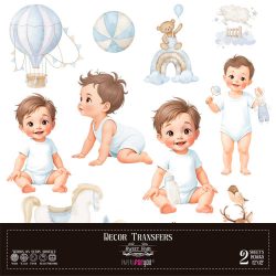 PFY-14801 - Decorative Transfers 30x30cm 12"x 12" 2 Hojas  (Sweet Baby Boy)- pack 2 ud.