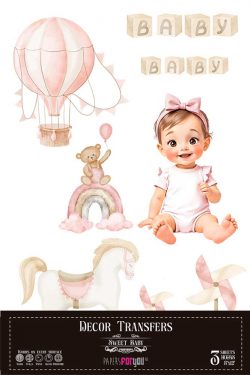 PFY-14818 - Decorative Transfers 20x30cm 8"x 12" 3 Hojas  (Sweet Baby Girl)- pack 2 ud.