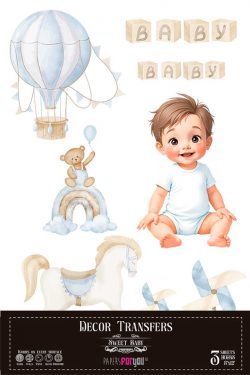 PFY-14819 - Decorative Transfers 20x30cm 8"x 12" 3 Hojas  (Sweet Baby Boy)- pack 2 ud.
