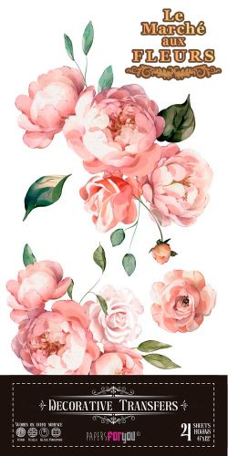 PFY-14626 - Decorative Transfers 15x30cm 6″x 12″ 4 Hojas (Pinky Roses) - pack 2 ud.