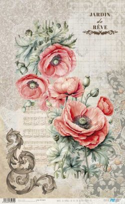 PFY-15079 - Papel Arroz 54x33 cm 25-30 gr. (La Vie En Fleurs Poppy III) - pack 6 ud.
