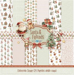 PFY-15401 - Colección 24 Papeles Scrap Mini doble cara 180gr 6"x 6" (Santa & Friends) - pack 3 ud.