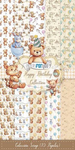 PFY-14682 - Colección 10 Papeles Scrap Una cara 180gr 6''x12'' (Happy Birthday) - pack 3 ud.