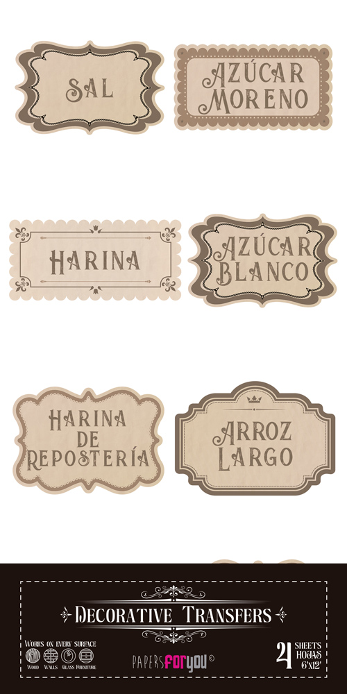 PFY-15466 - Decorative Transfers 15x30cm 6″x 12″ 4 Hojas (Etiquetas De Cocina) - pack 2 ud.