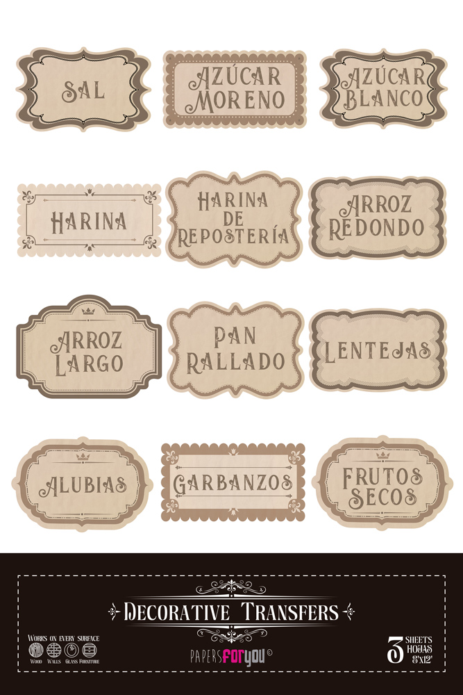PFY-15467 - Decorative Transfers 20x30cm 8″x 12″ 3 Hojas (Etiquetas De Cocina) - pack 2 ud.
