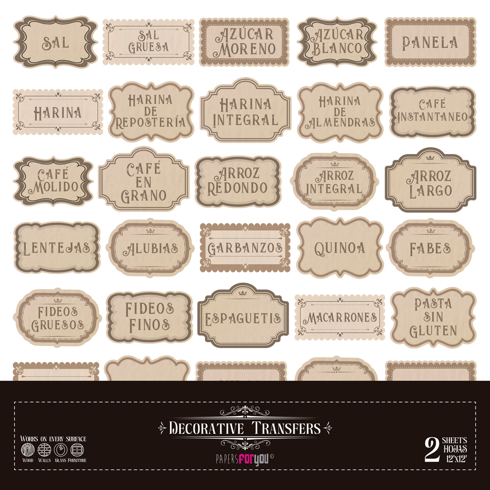 PFY-15468 - Decorative Transfers 30x30cm 12″x 12″ 2 Hojas (Etiquetas De Cocina) - pack 2 ud.