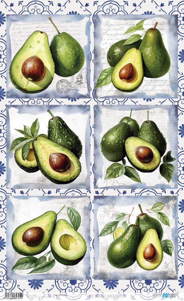 PFY-15745 - Papel de Arroz 54x33 cm 25-30 gr. (Avocados III) - pack 6 ud.