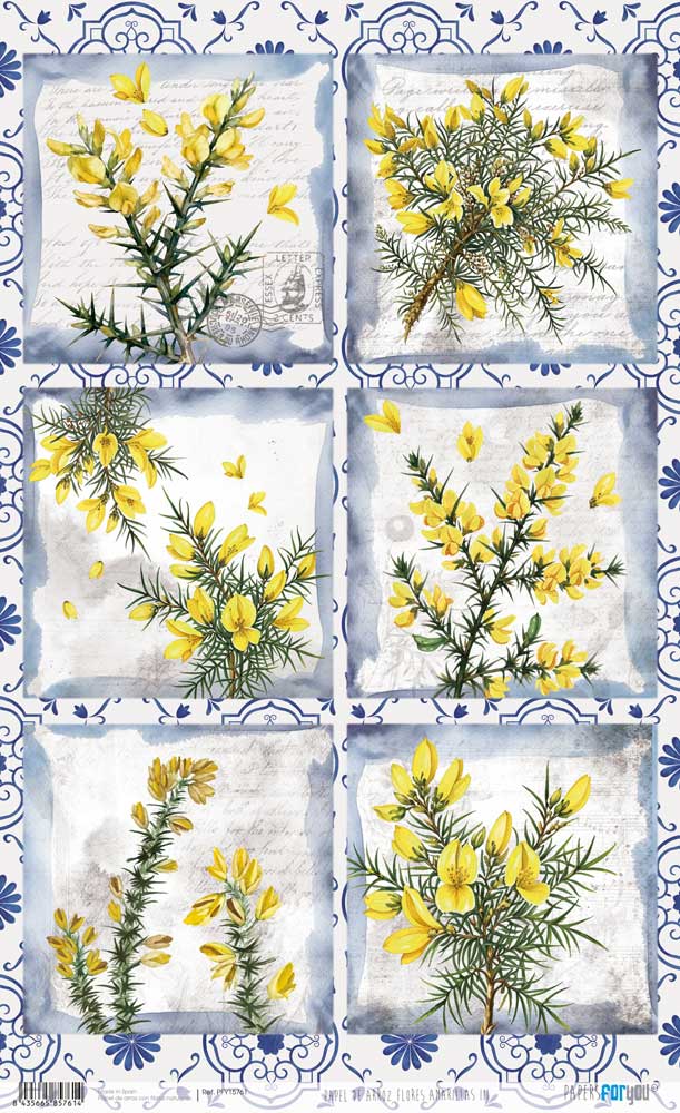PFY-15761 - Papel de Arroz 54x33 cm 25-30 gr. (Flores Amarilla III) - pack 6 ud.