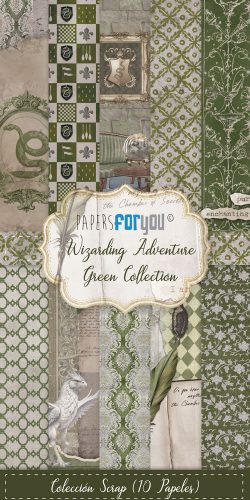 PFY-15864 - Colección 10 Papeles Scrap Una cara 180gr 6"x12" (Wizarding Adventure Green) - pack 4 ud.