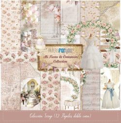 PFY-15641 - Colección 12 Papeles Scrap doble cara 180gr 12''x12'' (Mi Fiesta de Comunión Niña) - pack 3 ud.
