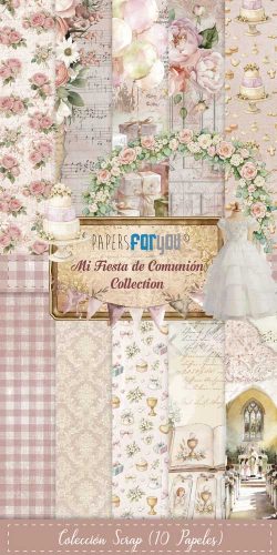 PFY-15669 - Colección 10 Papeles Scrap Una cara 180gr 6"x12" (Mi Fiesta de Comunión Niña) - pack 4 ud.
