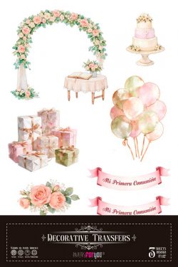 PFY-15679 - Decorative Transfers 20x30cm 8″x 12″ 3 Hojas (Mi Fiesta de Comunión Niña) - pack 2 ud.