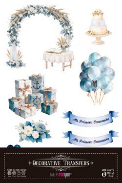 PFY-15691 - Decorative Transfers 20x30cm 8″x 12″ 3 Hojas (Mi Fiesta de Comunión Niño) - pack 2 ud.