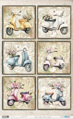PFY-16129 - Papel Arroz 54x33 cm 25-30 gr. (Vespas & Flowers) - pack 6 ud.