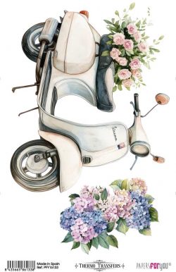 PFY-16133 - Thermo Transfers 20x30cm 8"x 12" 1 Hoja (Vespas & Flowers II) - pack 3 ud.