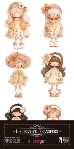 PFY-16201 - Decorative Transfers 15x30cm 6″x 12″ 4 Hojas (Dolls) - pack 2 ud.
