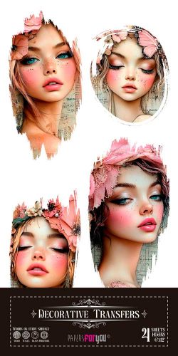 PFY-16202 - Decorative Transfers 15x30cm 6″x 12″ 4 Hojas (Faces) - pack 2 ud.