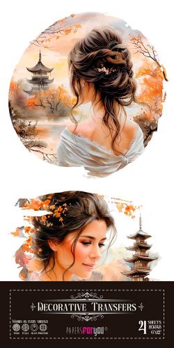 PFY-16206 - Decorative Transfers 15x30cm 6″x 12″ 4 Hojas (Geisha) - pack 2 ud.