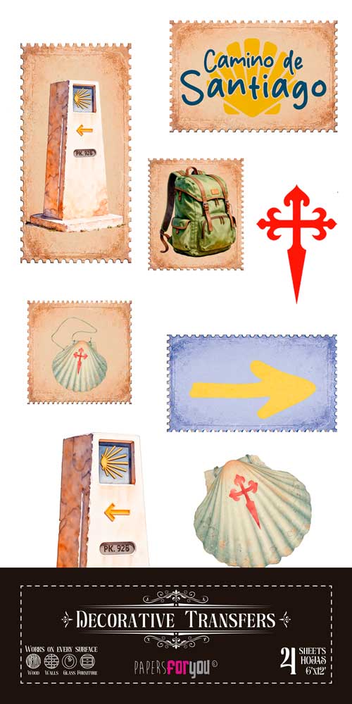 PFY-16361 - Decorative Transfers 15x30cm 6″x 12″ 4 Hojas (Buen Camino) - pack 2 ud.