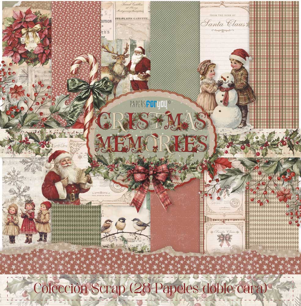 PFY-16533 - Colección 24 Papeles Scrap doble cara 180gr 8"x 8" (Christmas Memories) - pack 3 ud.