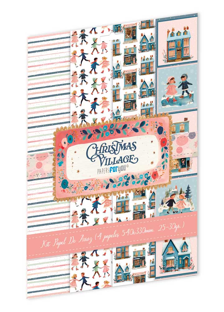 PFY-16567 - Colección de 4 Papeles Arroz 54x33 cm 25-30 gr. (Christmas Village II) - pack 4 ud.